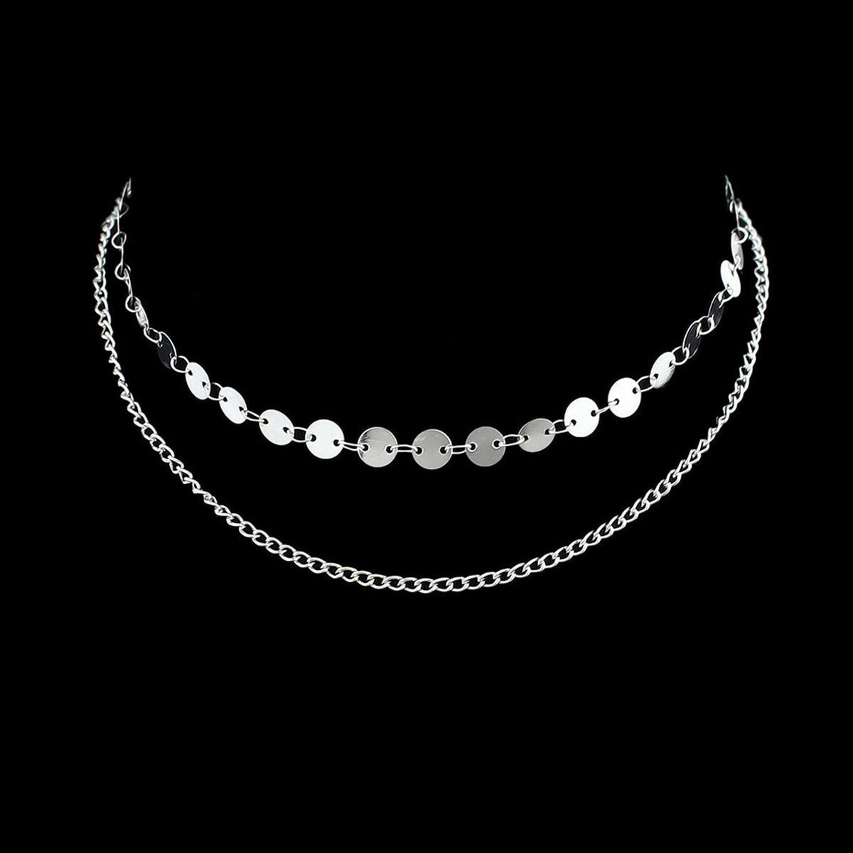 Beautiful Ladies Jewelry Double layer Disc Chain Short Collar Clavicle Necklace