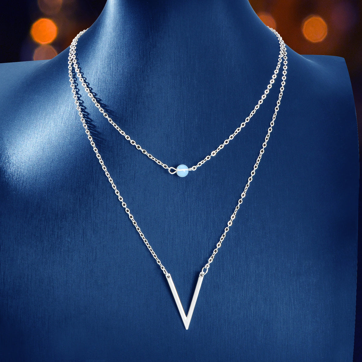 Double layer Gold Chain Letter V Shape Geometric Pendant Necklace Jewellery Gift