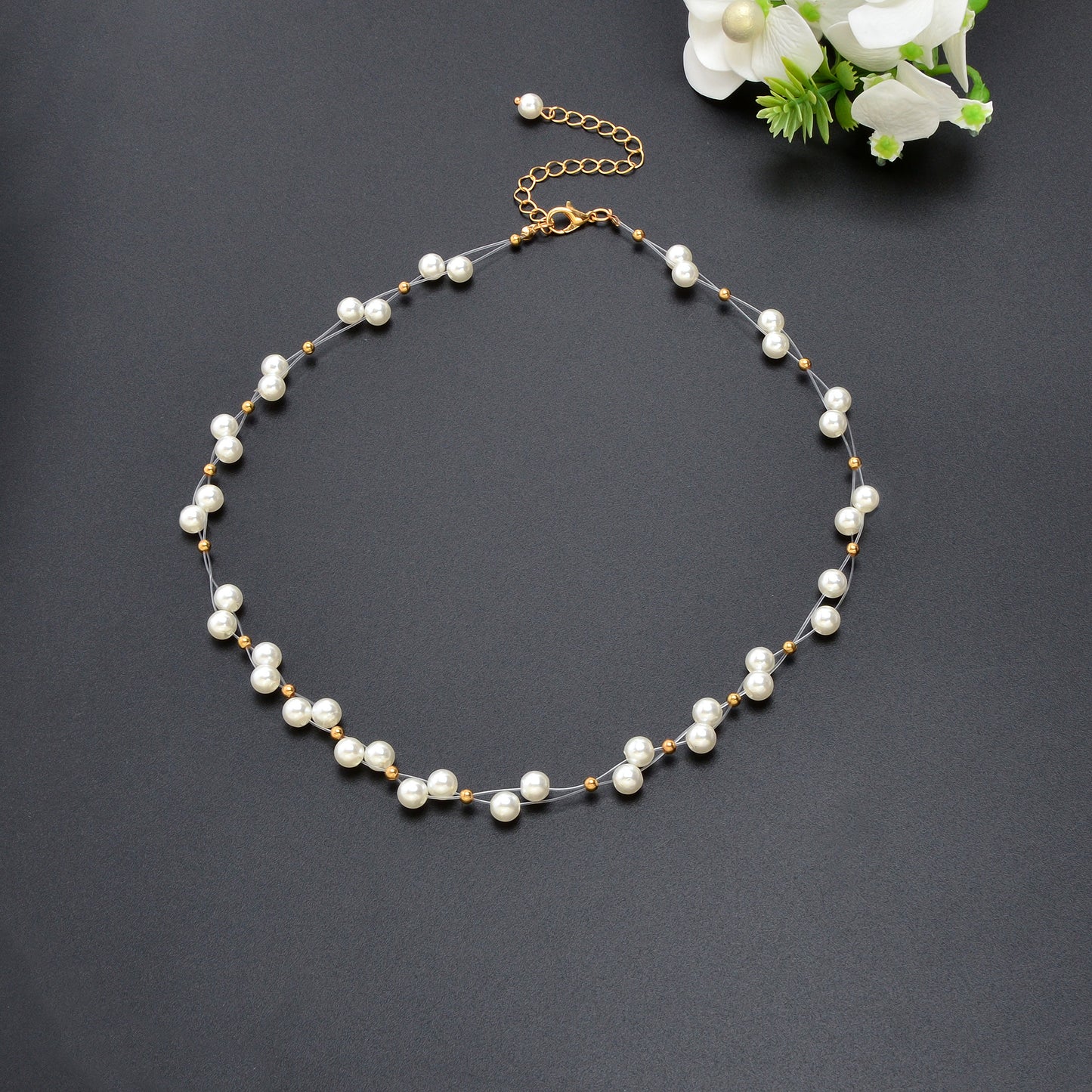 Romantic White Imitation Pearl Beaded Collar Necklace Party Festival Gift Jewelry