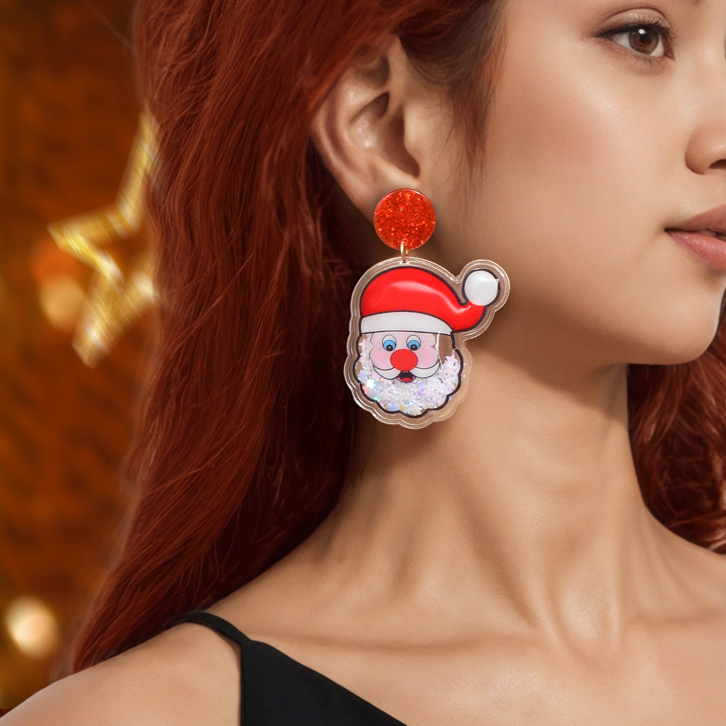 Cute Christmas Santa Acrylic Earrings Sparkly Star Sequins Decor Xmas Party Jewelry Gift