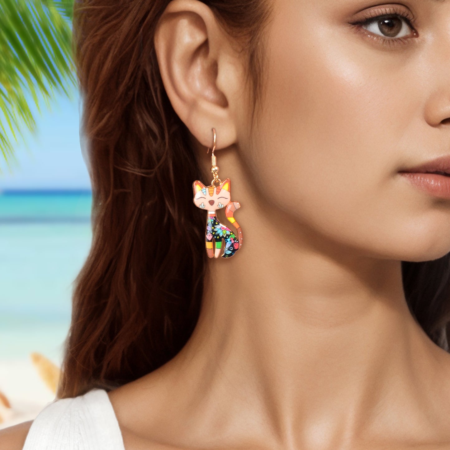 Lovely Colorful Cartoon Cat Design Animal Dangle Earrings Party Holiday Jewelry