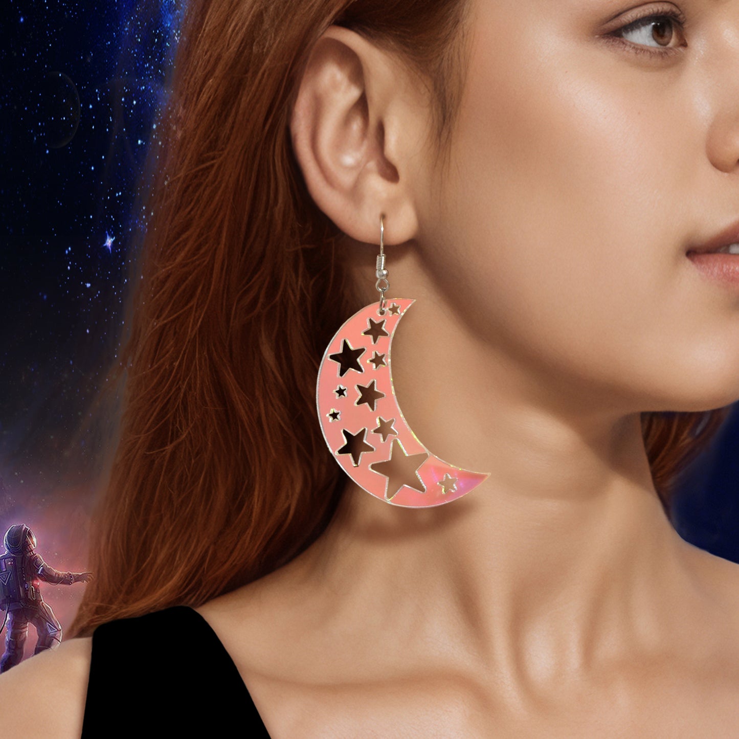 Acrylic Rainbow Colour Moon Star Hook Earrings Stunning Jewellery Gift 1 pair