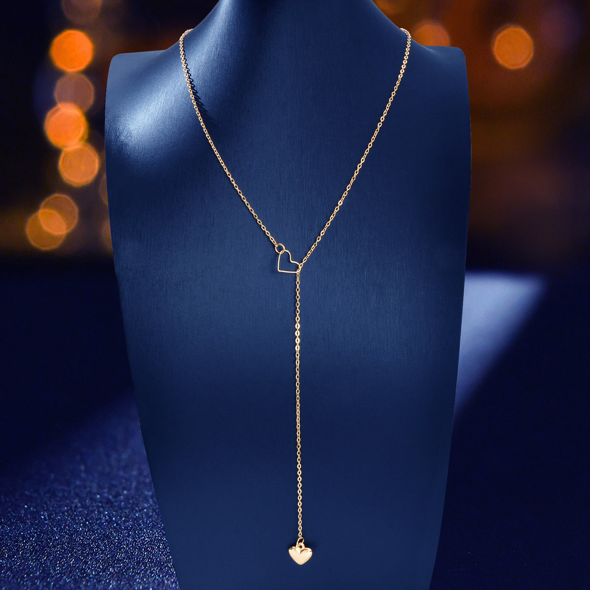 Minimalist Gold Chain Heart Lock Y Lariat Necklace Trendy Women Teens Jewellery