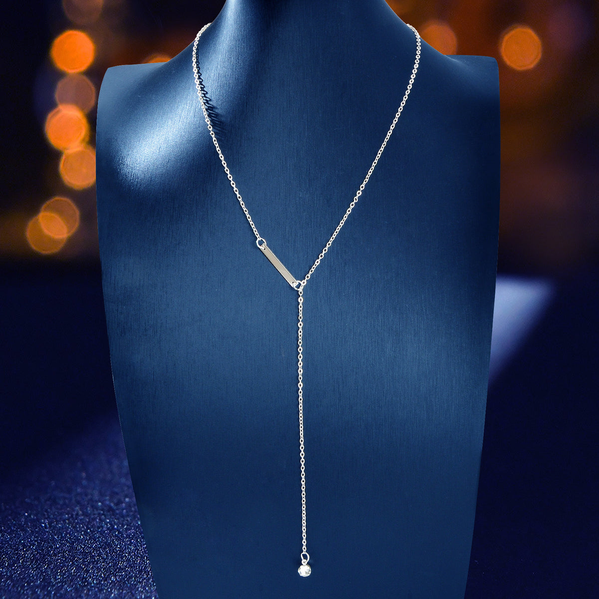 Feelontop Jewellery Silver Chain Rhinestone Fringe Y Necklace Women Accessories