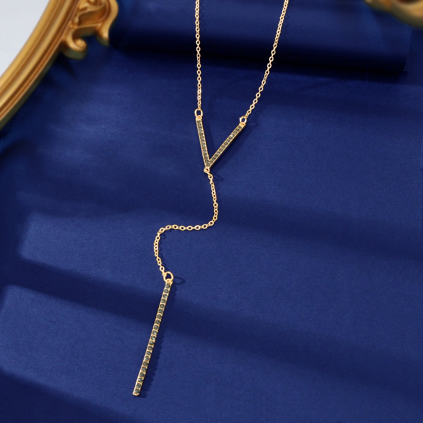 Rhinestone Long Y Chain Bar Pendant V Shape Necklace Drop Bar Fringe Jewellery