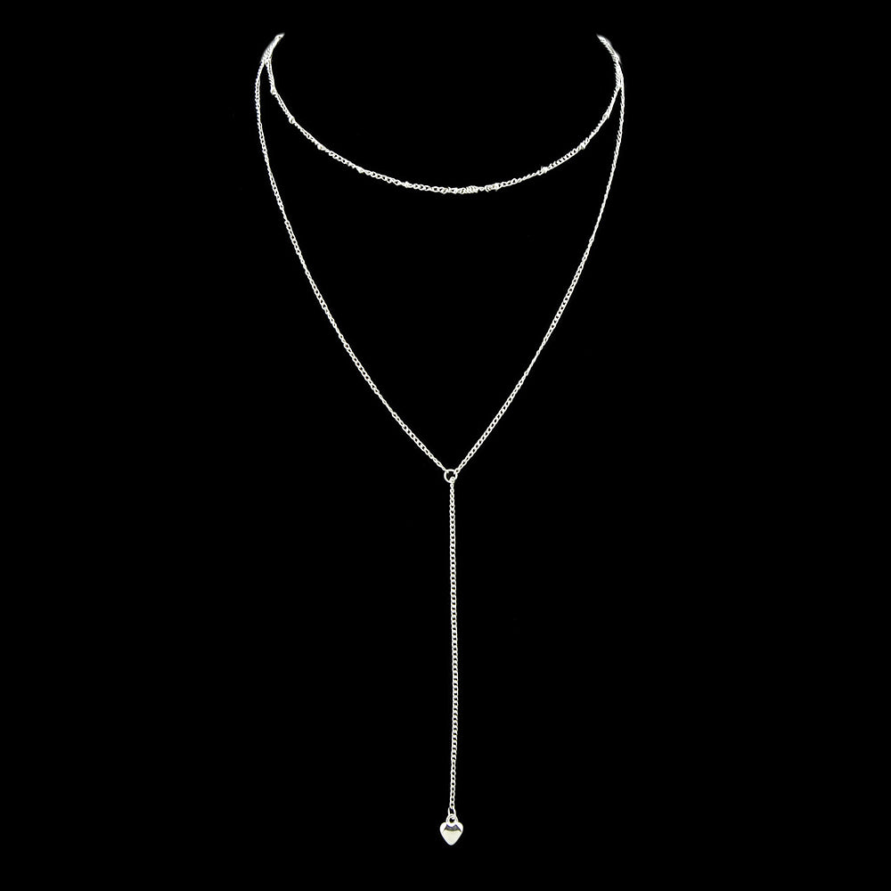 Minimalist Jewelry Gold Silver Double layer Chain Heart Pendant Y Shape Necklace
