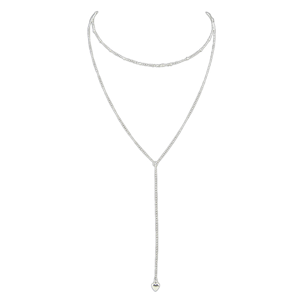 Minimalist Jewelry Gold Silver Double layer Chain Heart Pendant Y Shape Necklace