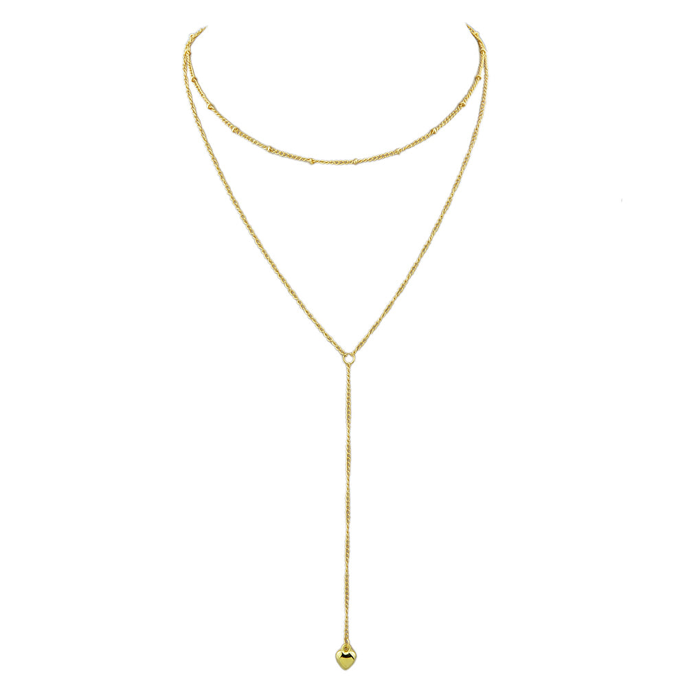 Minimalist Jewelry Gold Silver Double layer Chain Heart Pendant Y Shape Necklace