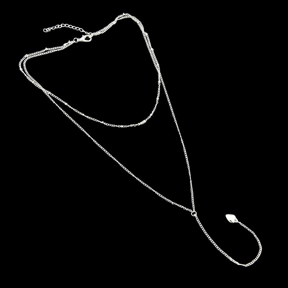 Minimalist Jewelry Gold Silver Double layer Chain Heart Pendant Y Shape Necklace