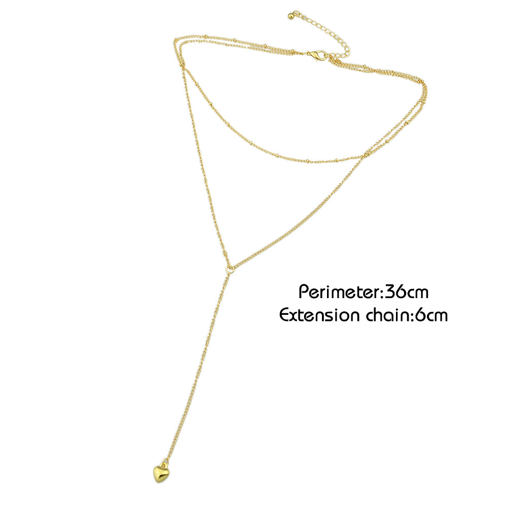 Minimalist Jewelry Gold Silver Double layer Chain Heart Pendant Y Shape Necklace