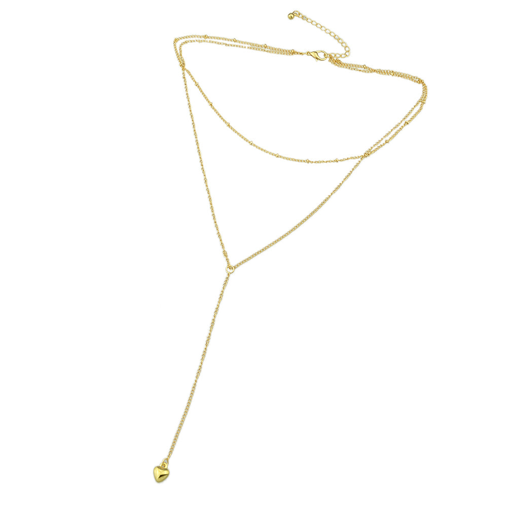 Minimalist Jewelry Gold Silver Double layer Chain Heart Pendant Y Shape Necklace