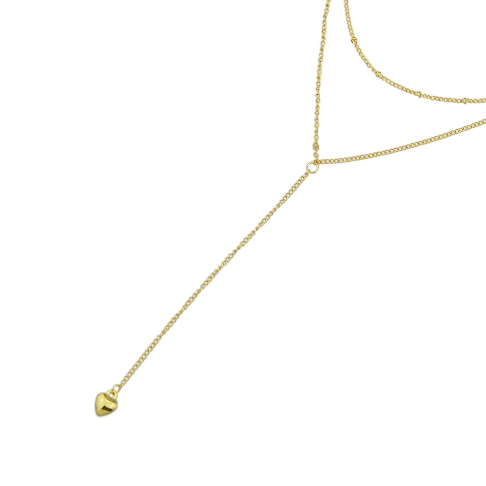 Minimalist Jewelry Gold Silver Double layer Chain Heart Pendant Y Shape Necklace
