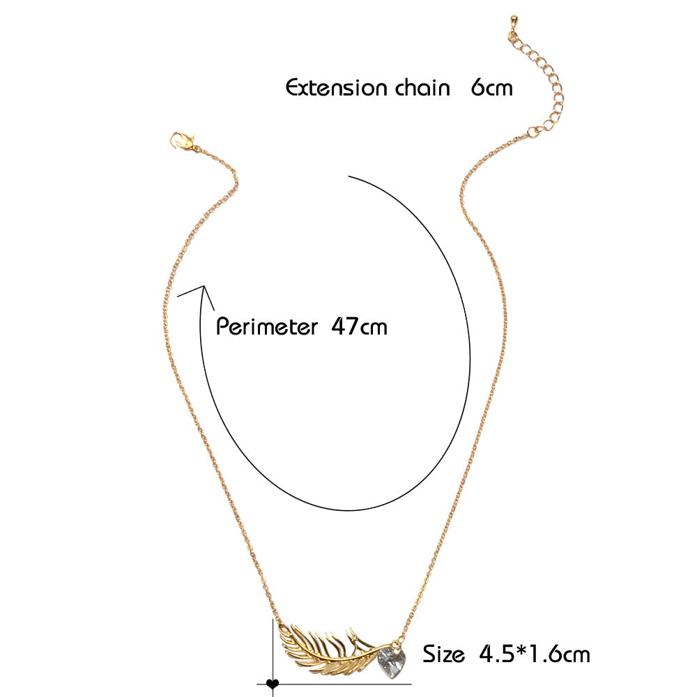 Designer Jewellery Gold Chain Heart Simulated Cubic Zirconia Feather Necklace