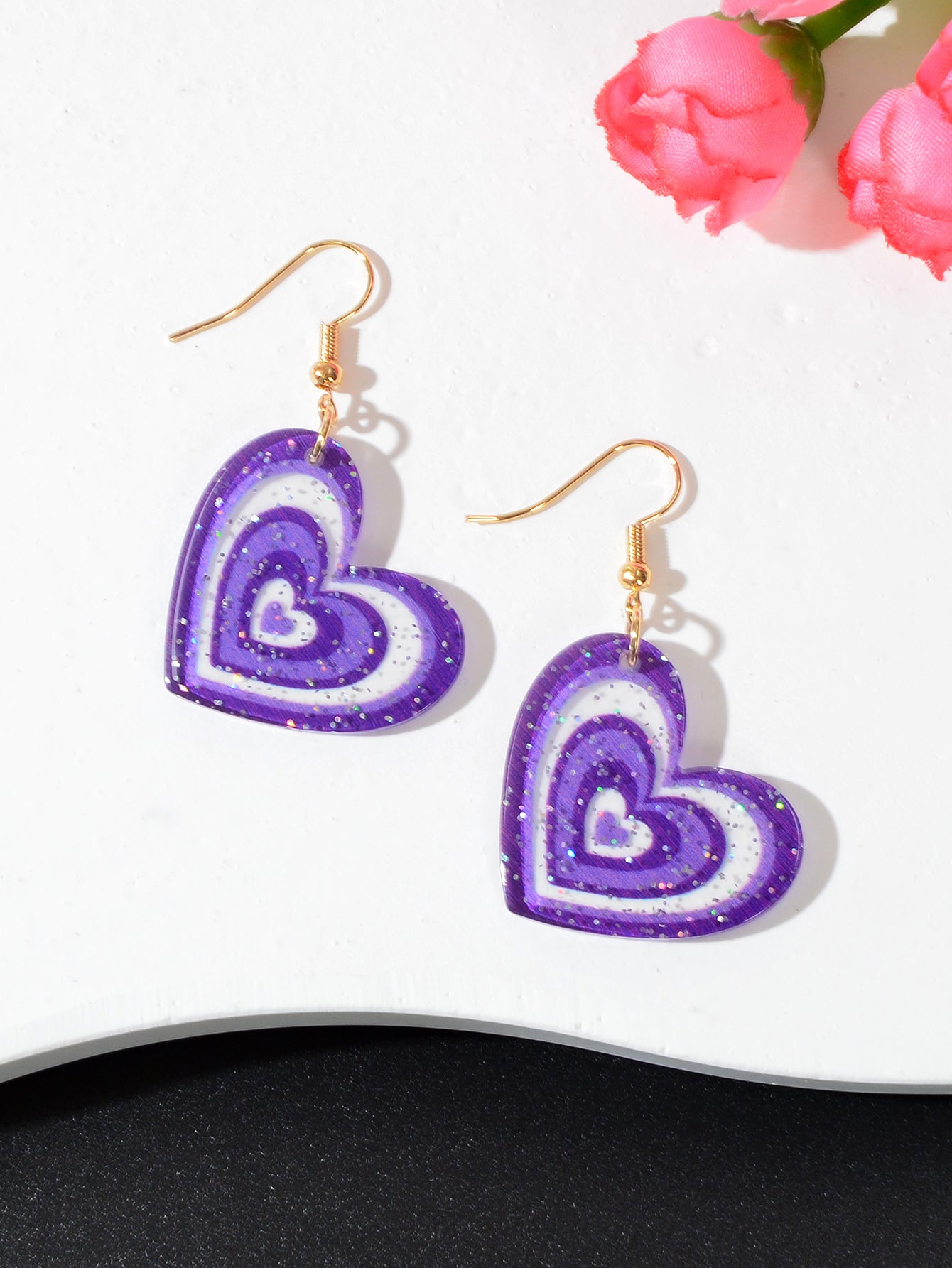 Colorful Sparkling Glittery Heart Pendant Earrings Radiant Glamour Party Jewelry