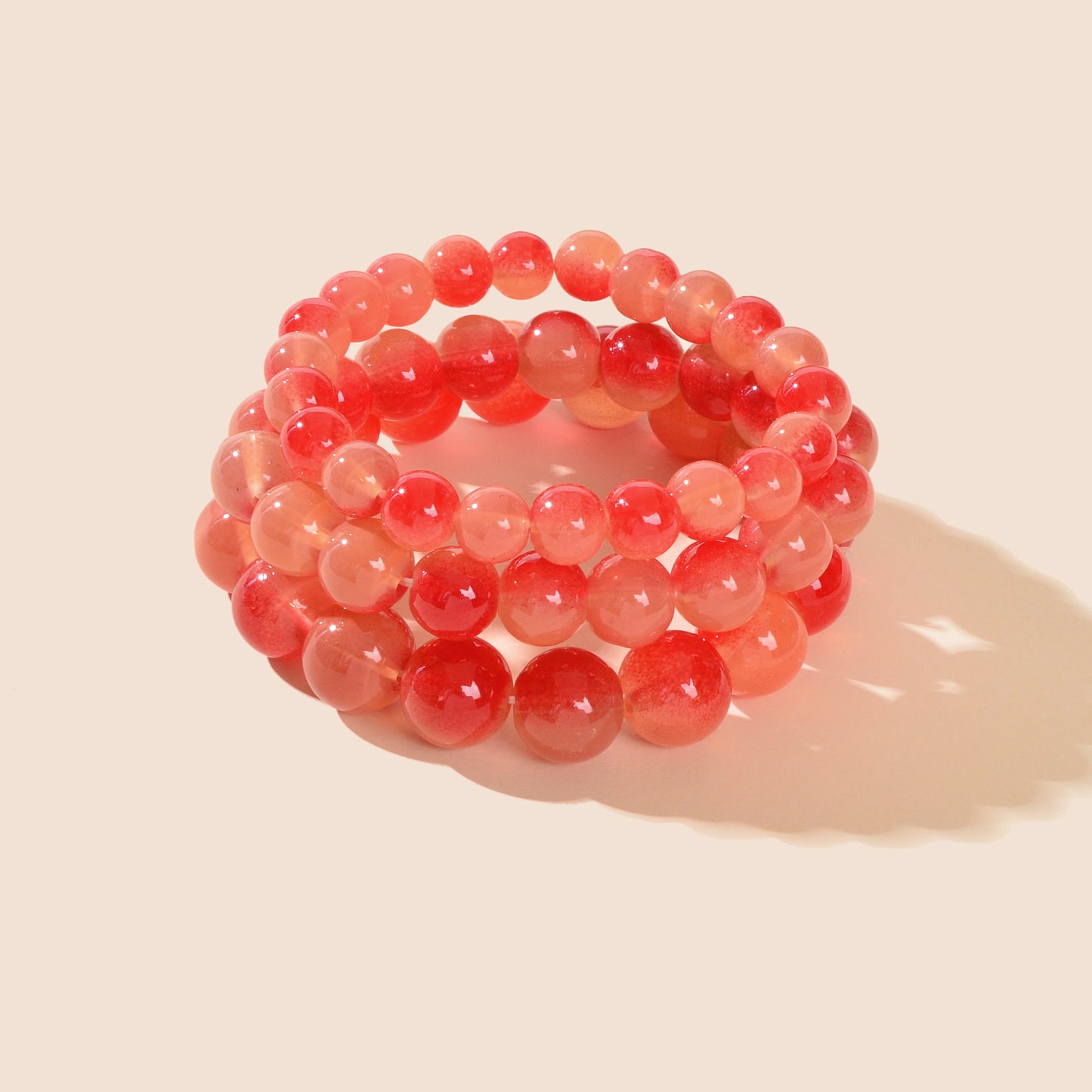 3 pcs Trendy Red Glass Beads Layered Elastic Bracelet Bangle set Jewellery