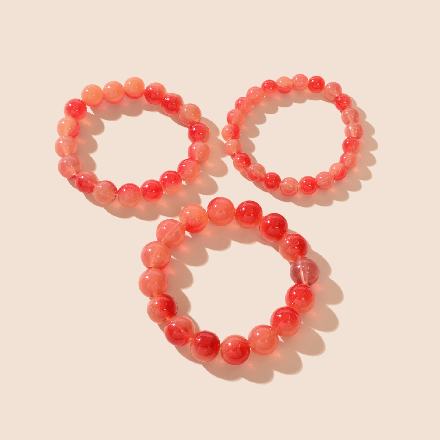 3 pcs Trendy Red Glass Beads Layered Elastic Bracelet Bangle set Jewellery