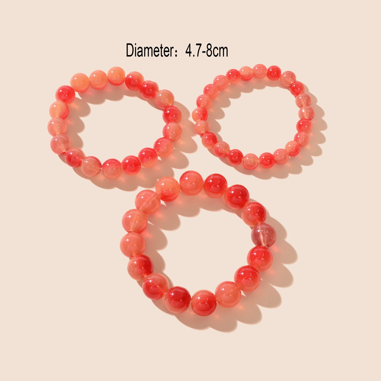 3 pcs Trendy Red Glass Beads Layered Elastic Bracelet Bangle set Jewellery