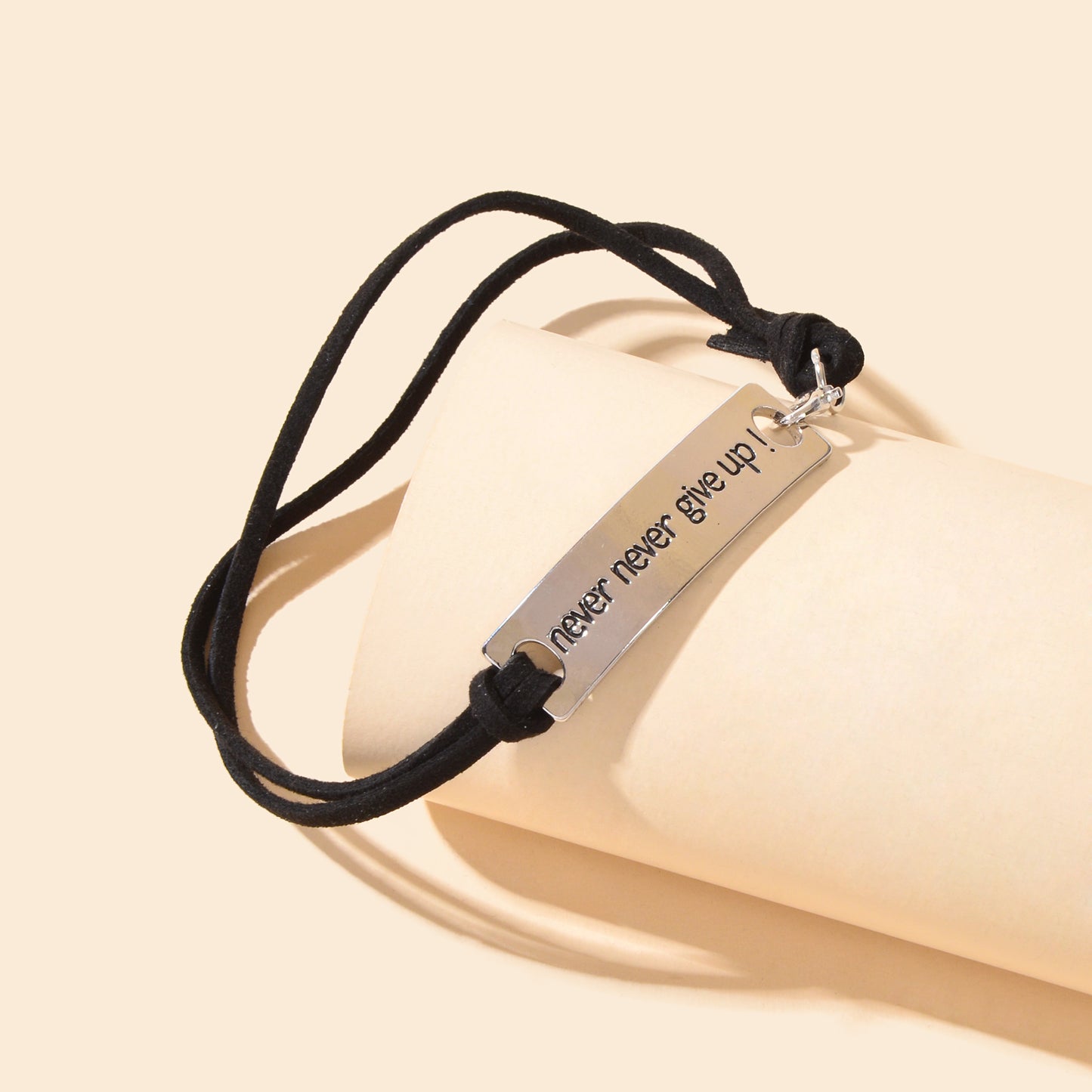Minimalist Foot Jewellery PU leather Rope Silver with Letters Rectangular Metal Decor Anklet