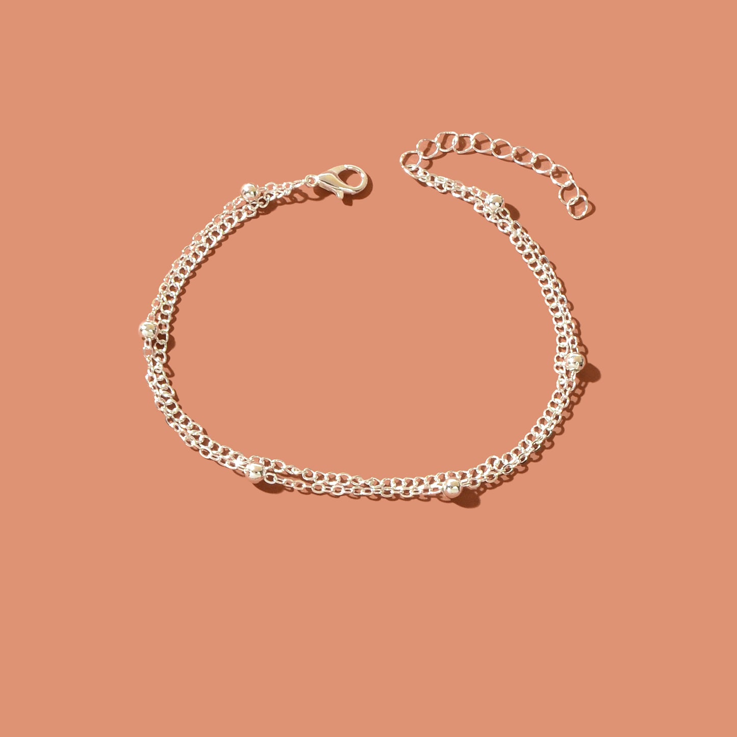 Beach Double layer Silver Bead Chain Anklet Bracelet Chic Dainty Foot Jewellery