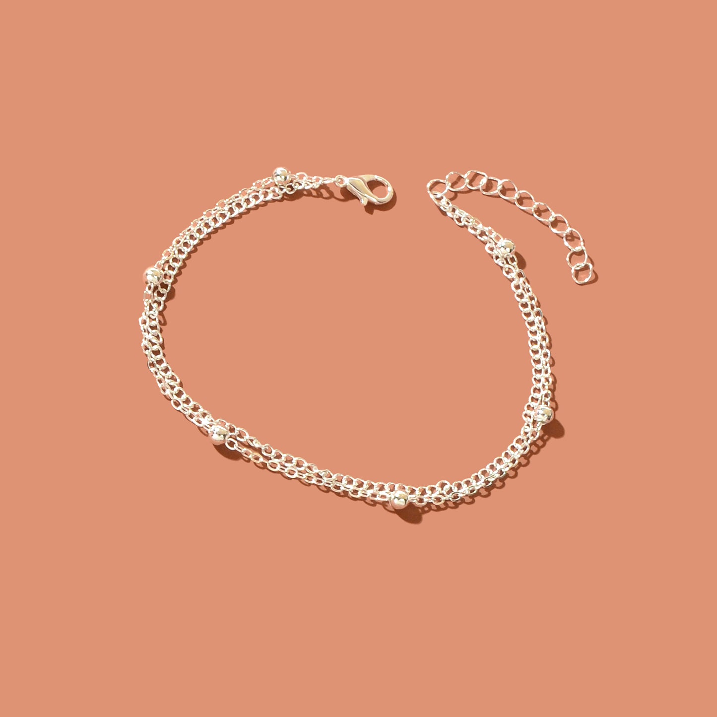 Beach Double layer Silver Bead Chain Anklet Bracelet Chic Dainty Foot Jewellery
