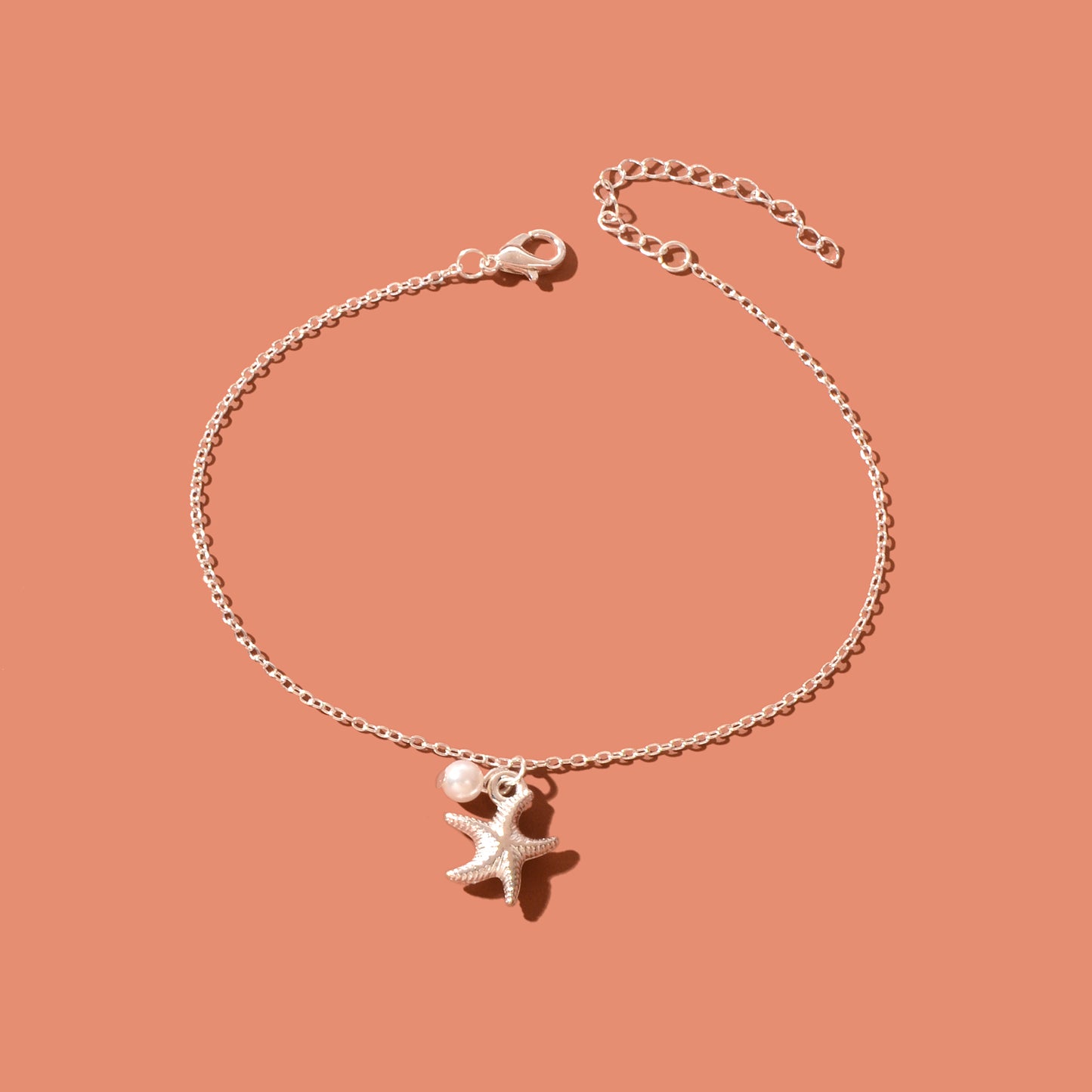Foot Jewelry Starfish Imitation Pearl Charm Silvery Chain Anklet Beach Accessories