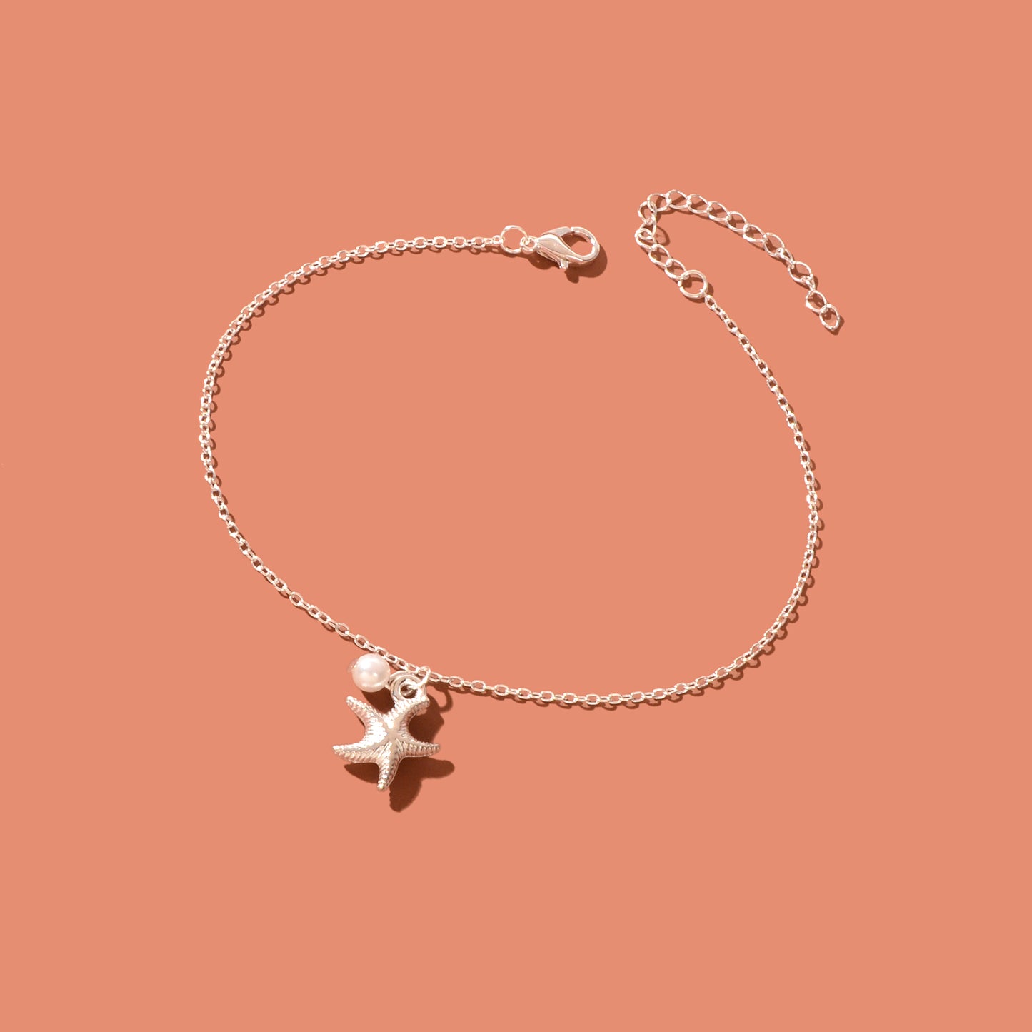 Foot Jewelry Starfish Imitation Pearl Charm Silvery Chain Anklet Beach Accessories