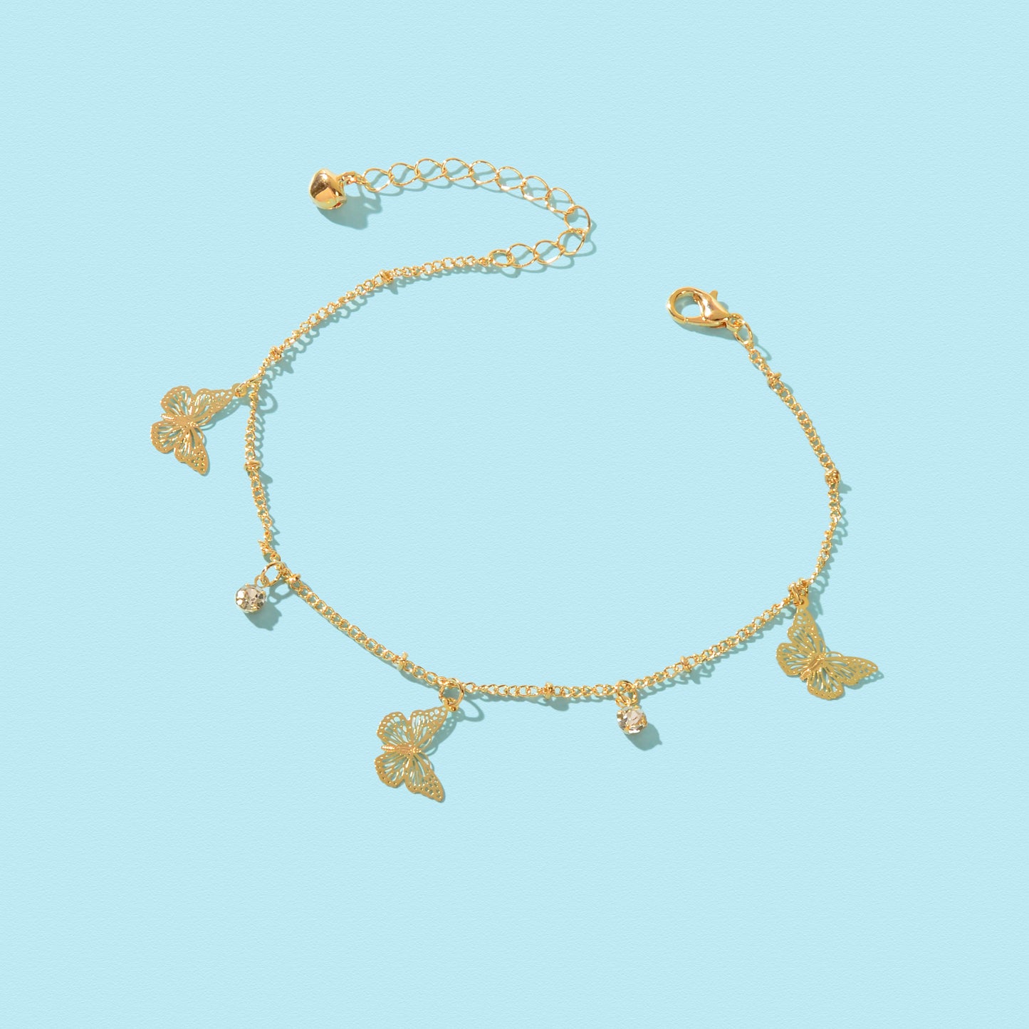 Gold Silver Chain Rhinestone Butterfly Charm Anklet Summer Beach Foot Jewellery