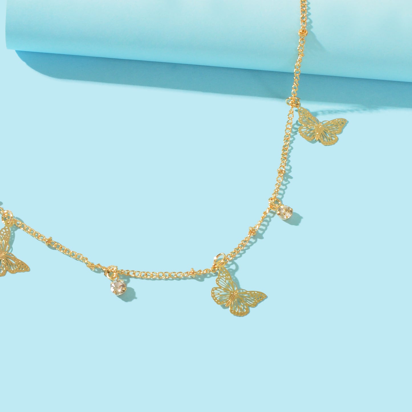 Gold Silver Chain Rhinestone Butterfly Charm Anklet Summer Beach Foot Jewellery