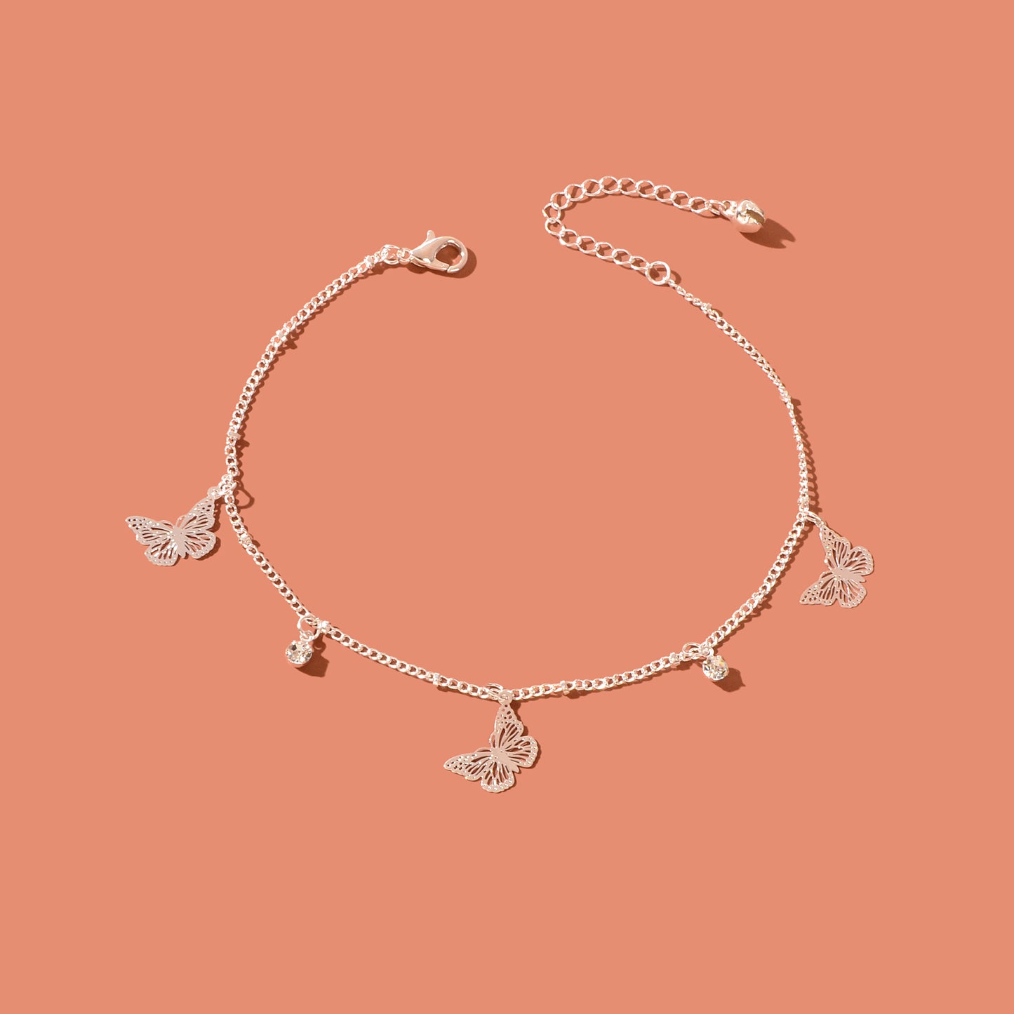 Gold Silver Chain Rhinestone Butterfly Charm Anklet Summer Beach Foot Jewellery