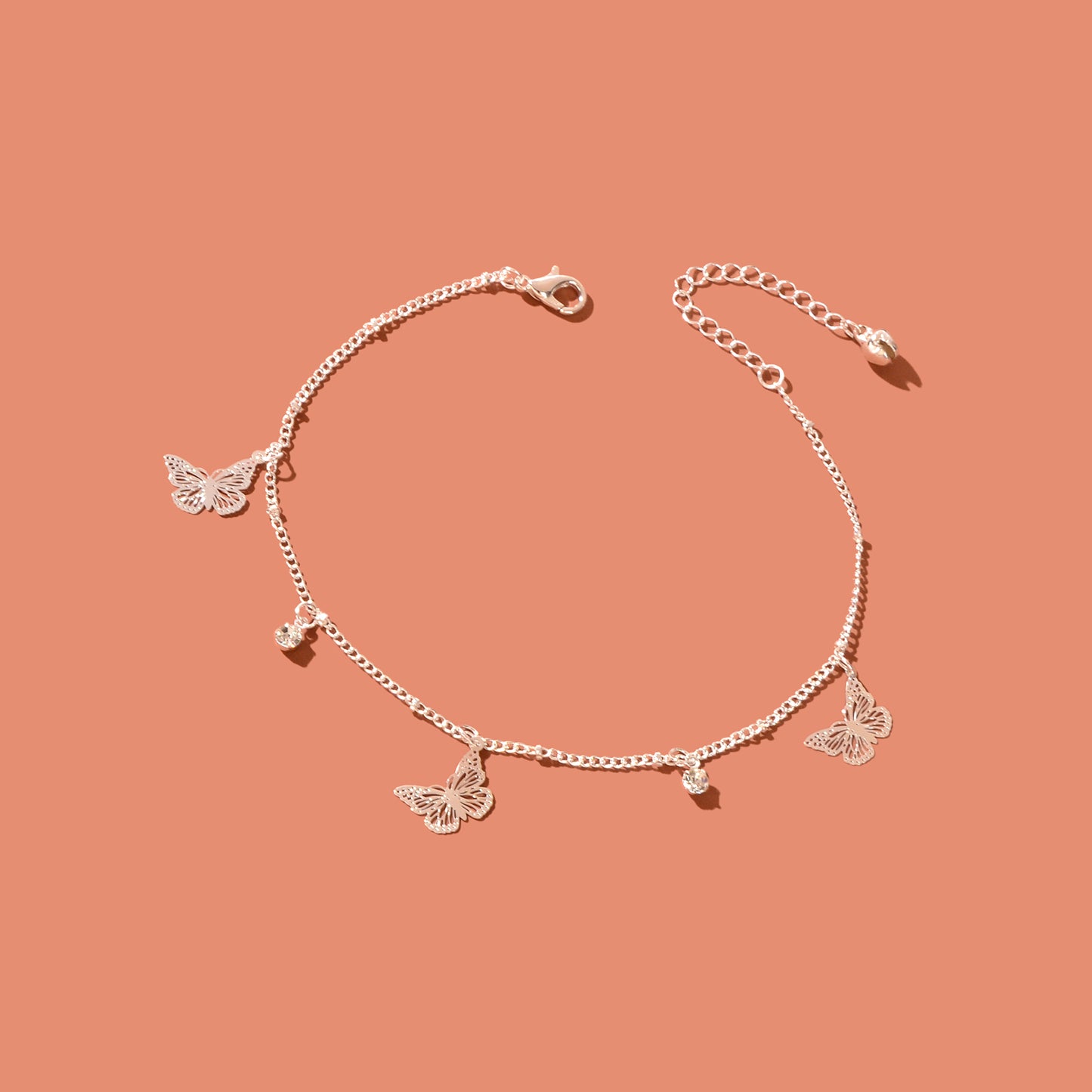 Gold Silver Chain Rhinestone Butterfly Charm Anklet Summer Beach Foot Jewellery