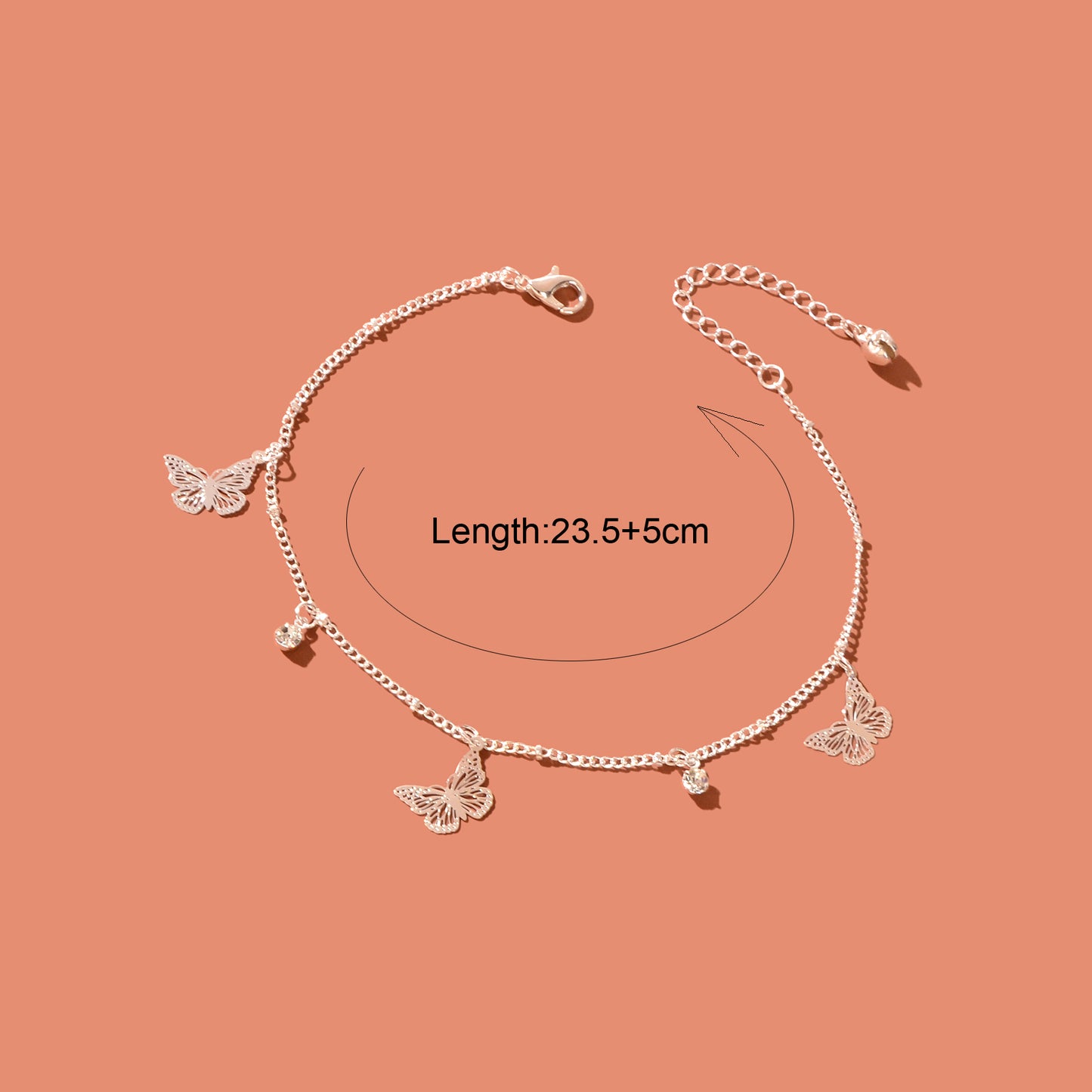 Gold Silver Chain Rhinestone Butterfly Charm Anklet Summer Beach Foot Jewellery