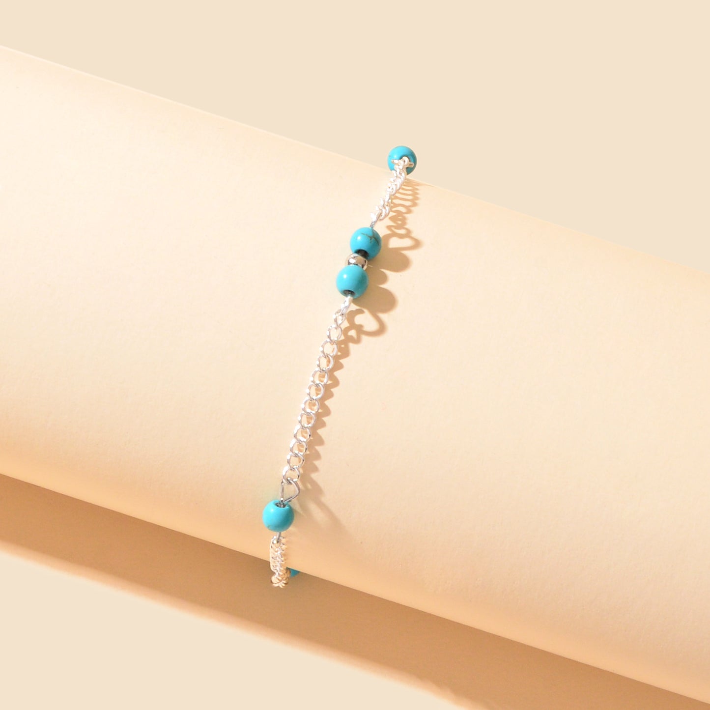 Vacation Accessories Blue Beads Decor Silver Chain Anklet Women Foot Jewelry