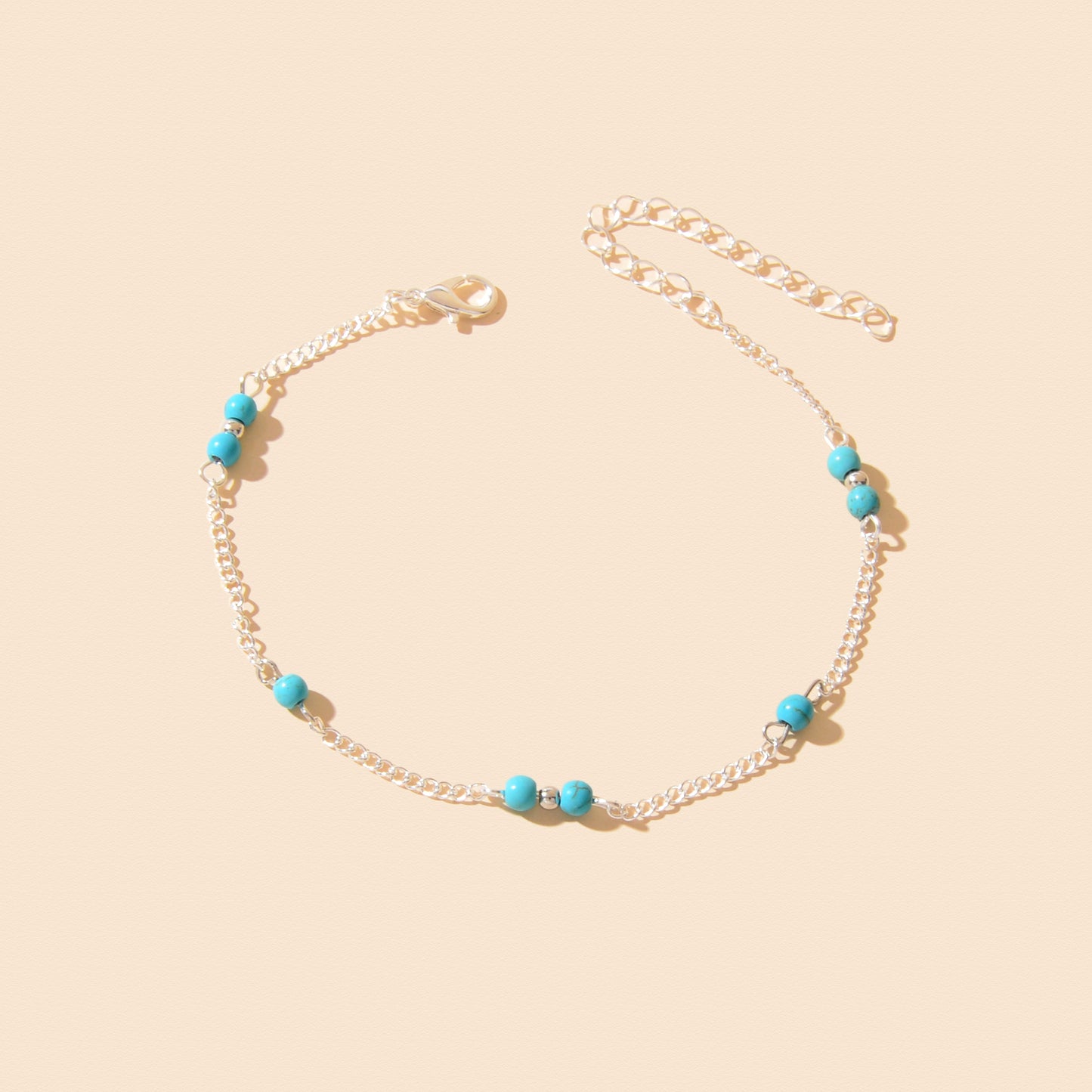 Vacation Accessories Blue Beads Decor Silver Chain Anklet Women Foot Jewelry