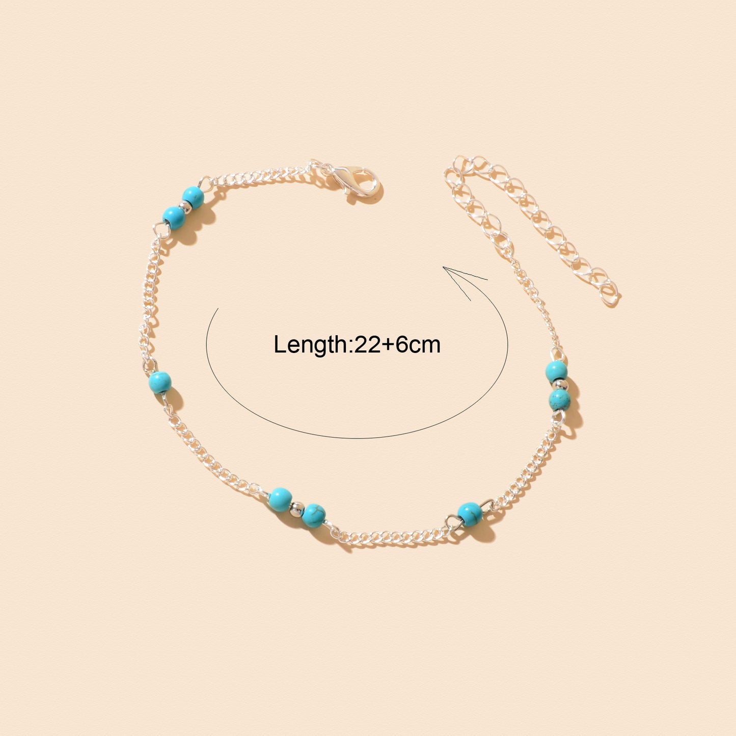 Vacation Accessories Blue Beads Decor Silver Chain Anklet Women Foot Jewelry