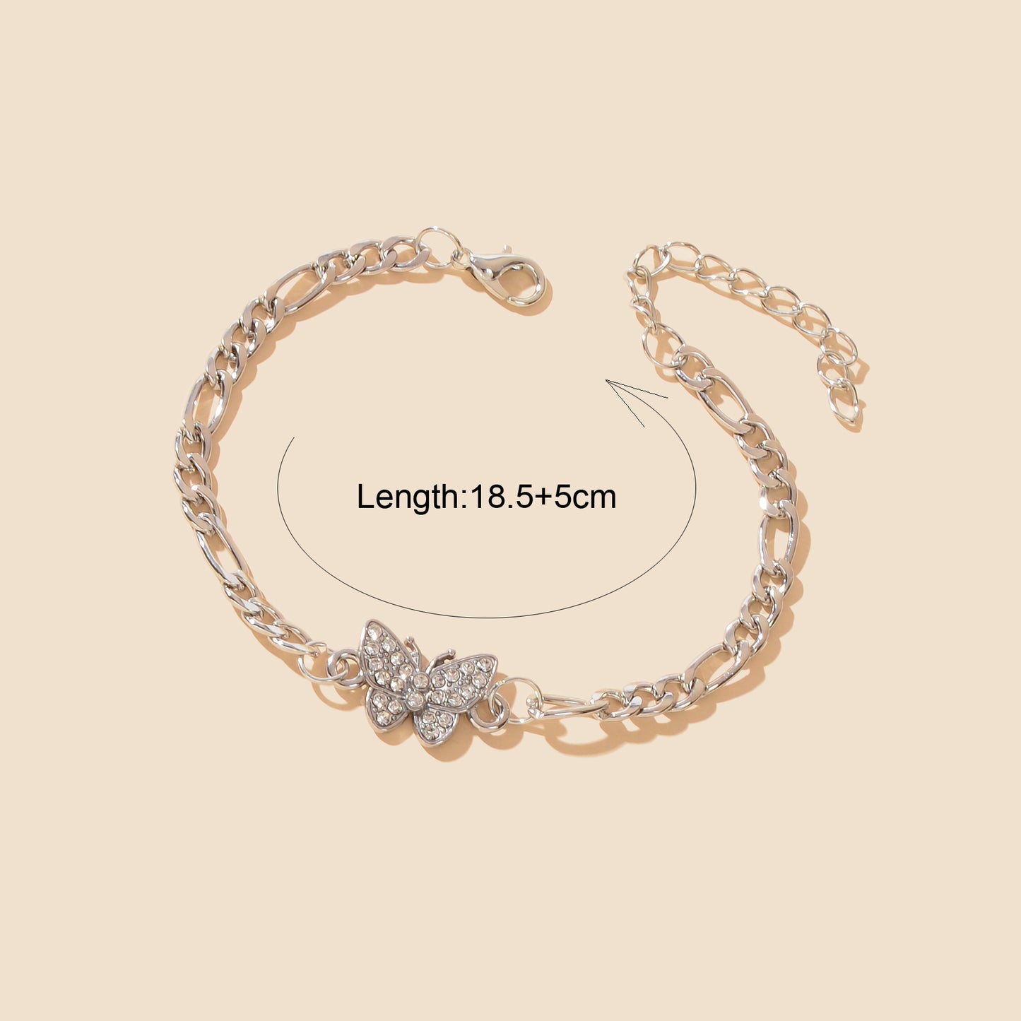 Rhinestone Decor Silvery Thick Metal Link Chain Butterfly Bracelet for Girls