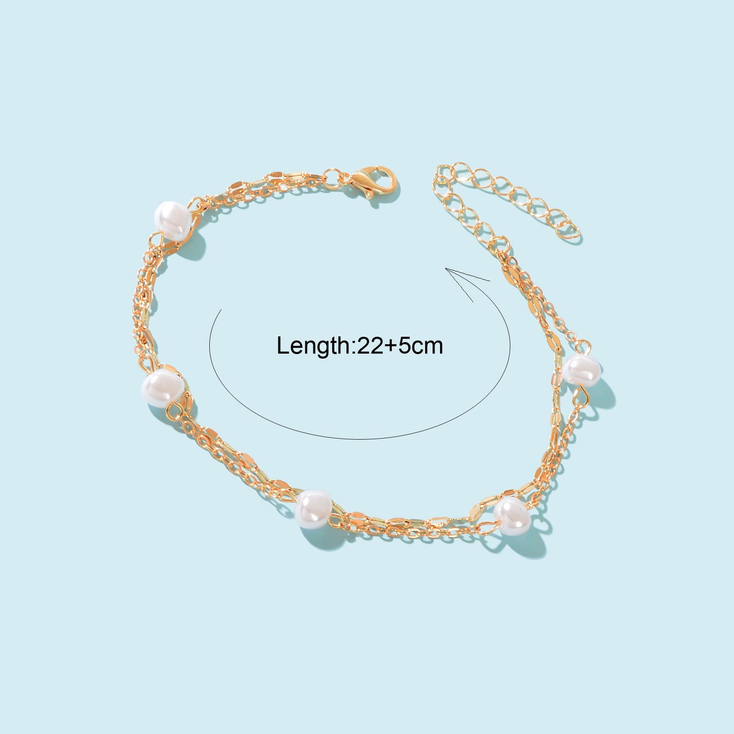 Boho Chic Imitation Pearl Decor Golden Double layer Chain Anklet Adjustable Foot Jewelry
