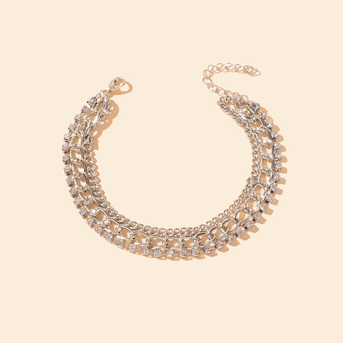 Fashion Accessories Foot Jewelry Rhinestone Decor Silvery Chain Anklet for Women