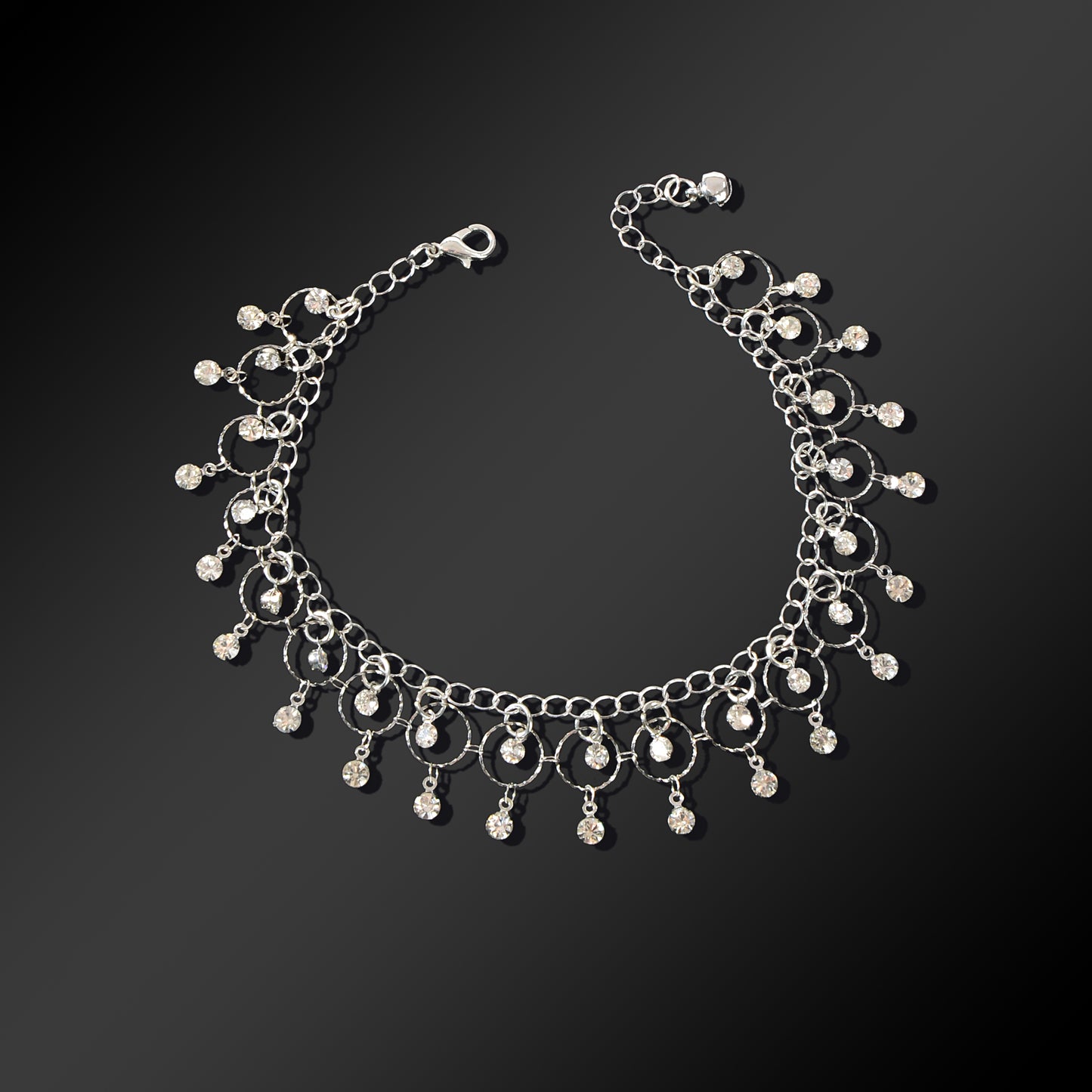 Luxurious Silver Chain Dangling Rhinestone Charm Anklet Foot Jewelry Party Gift