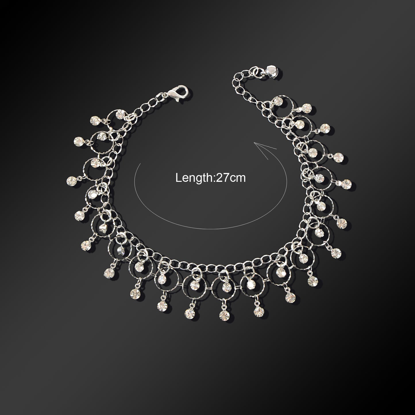 Luxurious Silver Chain Dangling Rhinestone Charm Anklet Foot Jewelry Party Gift
