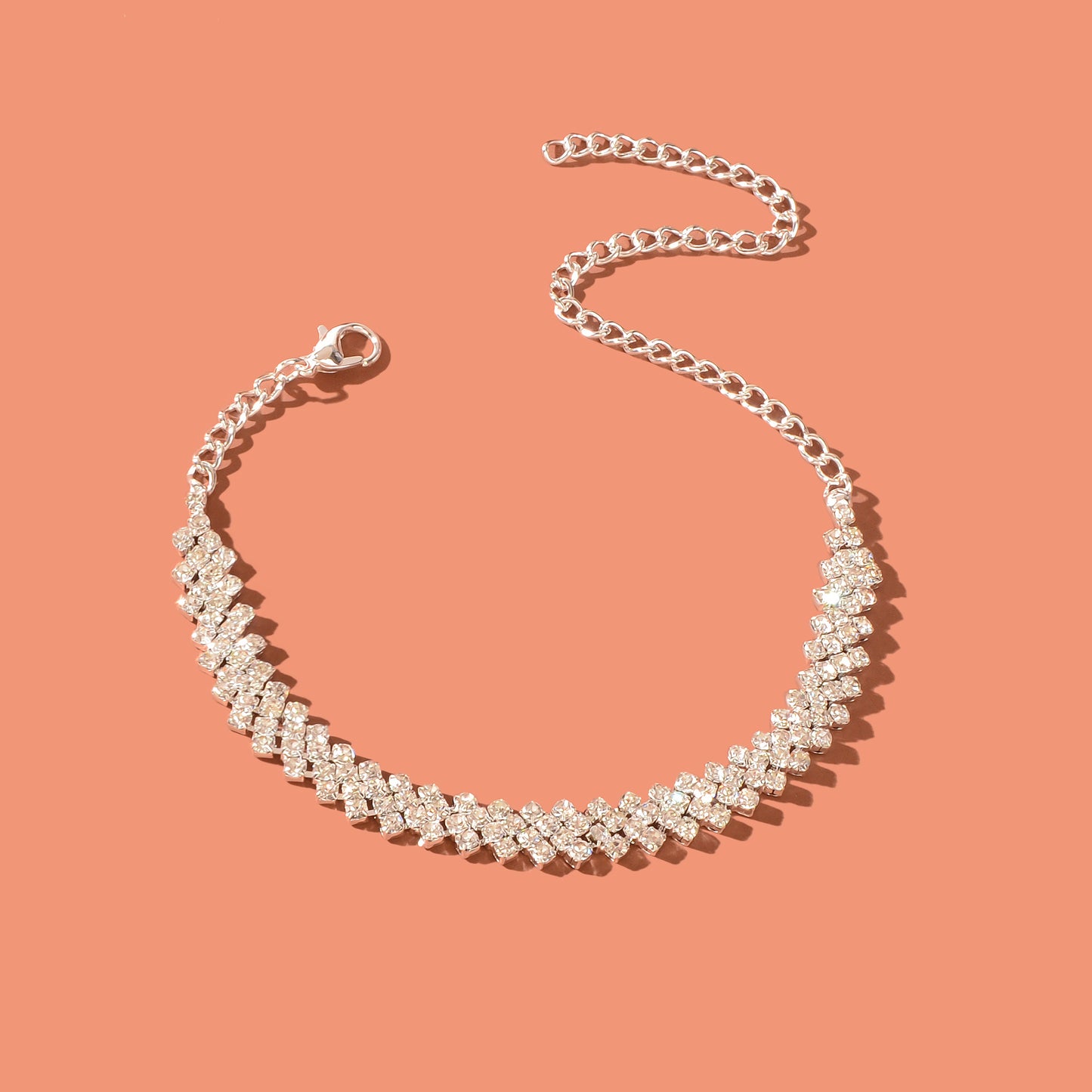 Exquisite Full Rhinestone Decor Silver Chain Anklet Women Party Wedding Jewelry