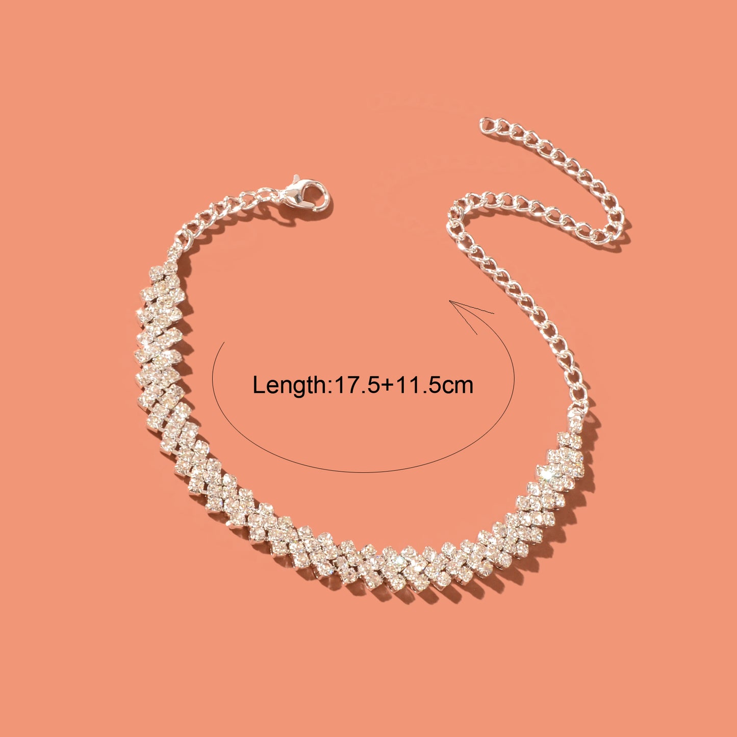 Exquisite Full Rhinestone Decor Silver Chain Anklet Women Party Wedding Jewelry