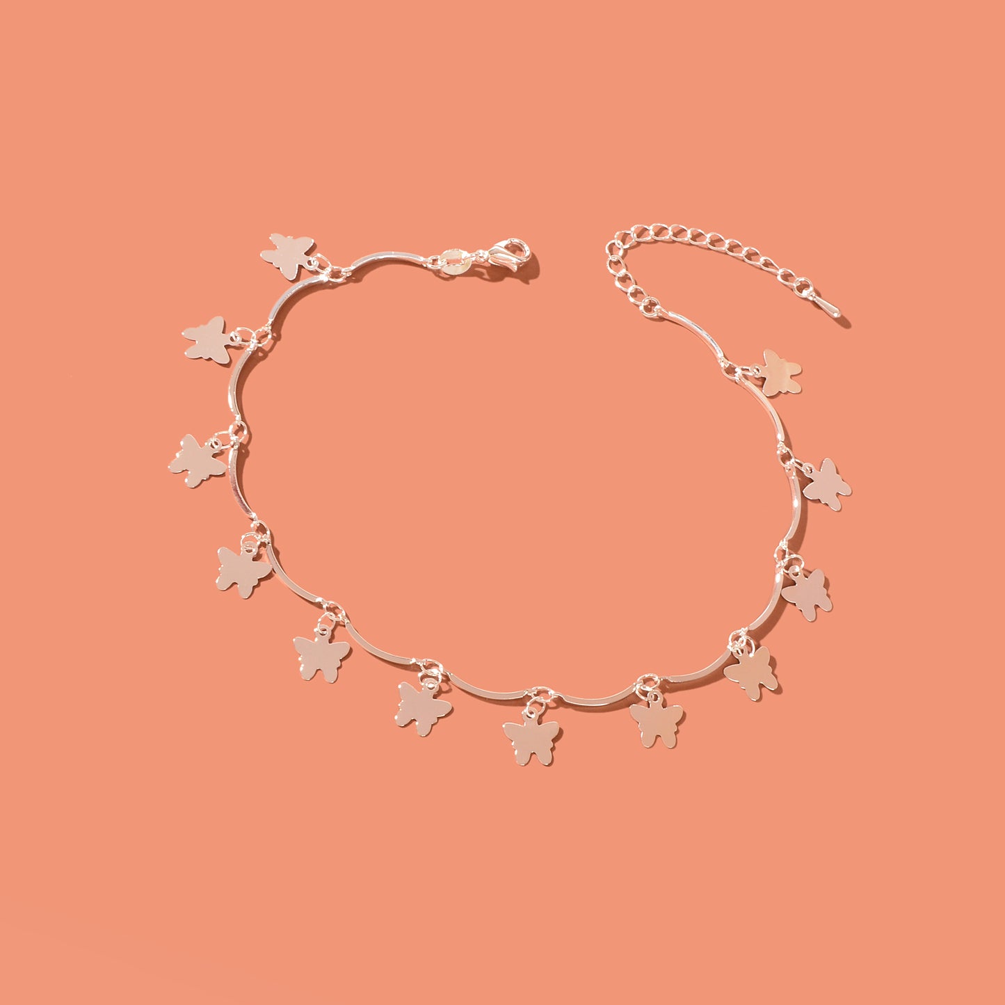 Vacation Foot Jewelry Butterfly Pendant Silver Metal Chain Adjustable Anklet