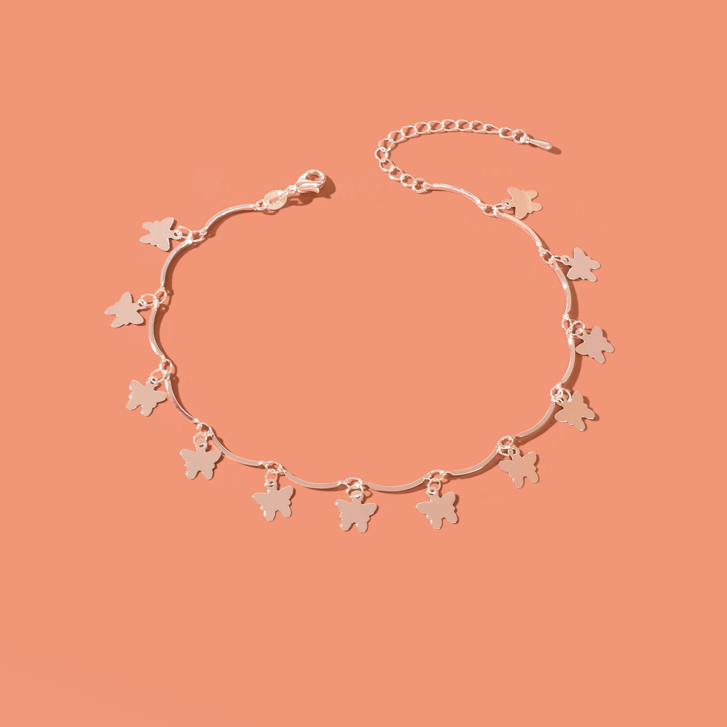 Vacation Foot Jewelry Butterfly Pendant Silver Metal Chain Adjustable Anklet