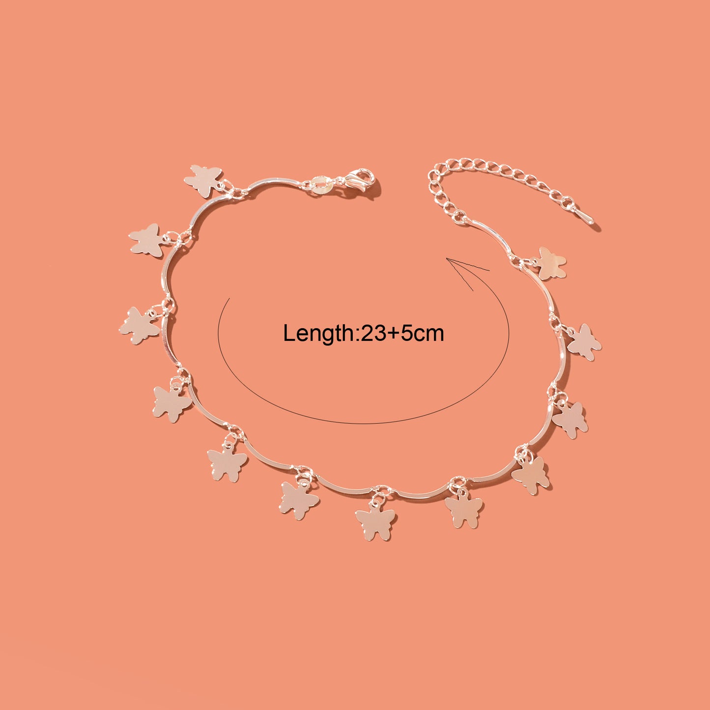 Vacation Foot Jewelry Butterfly Pendant Silver Metal Chain Adjustable Anklet