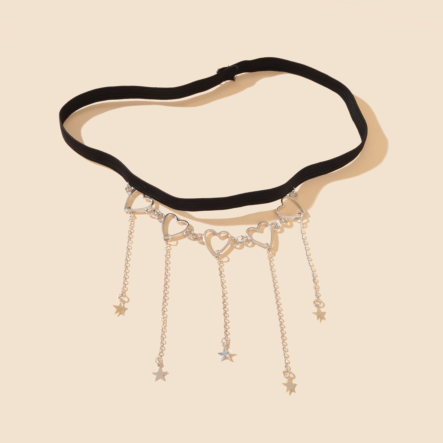 Sexy Black Elastic Rope Silvery Heart Star Tassel Leg Chain Party Club Beach Vacation Body Jewelry
