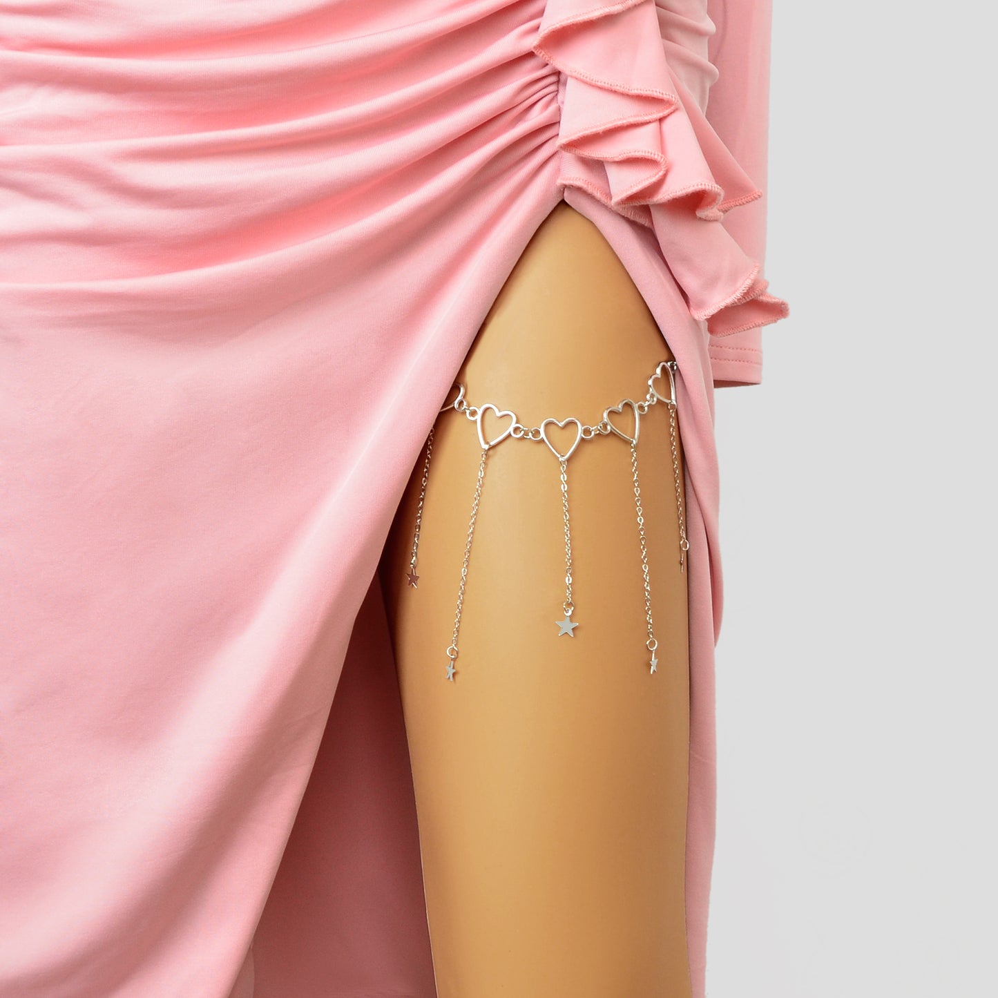 Sexy Black Elastic Rope Silvery Heart Star Tassel Leg Chain Party Club Beach Vacation Body Jewelry