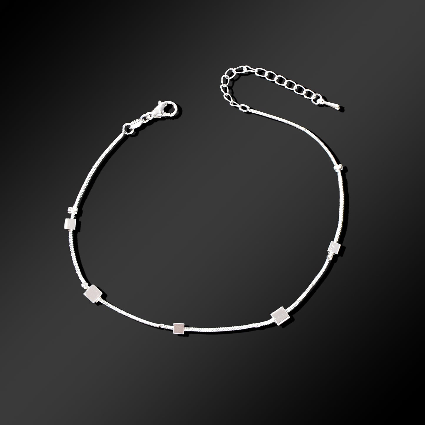 Minimalist Geometric Cube Silvery Snake Chain Anklet Daily Beach Vacation Statement Foot Jewelry