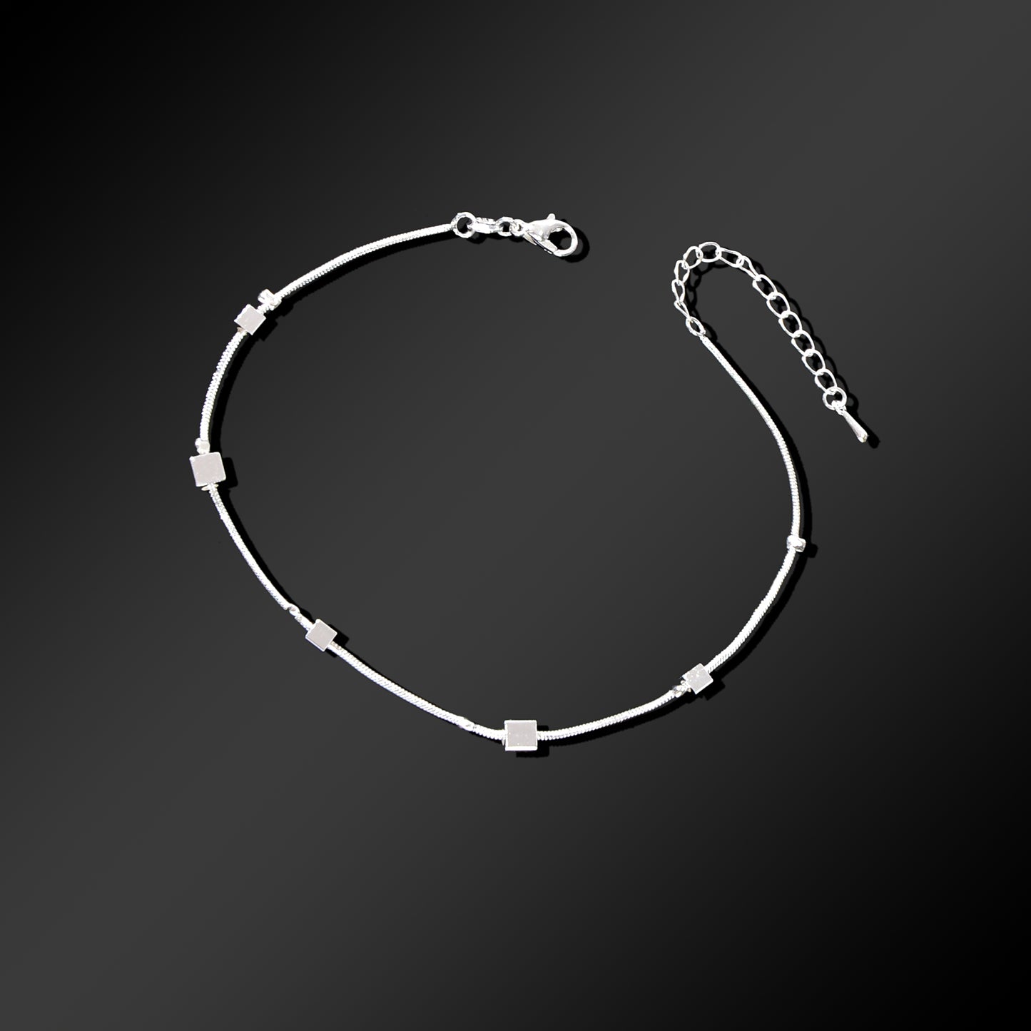 Minimalist Geometric Cube Silvery Snake Chain Anklet Daily Beach Vacation Statement Foot Jewelry
