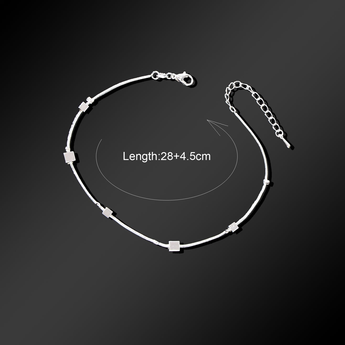 Minimalist Geometric Cube Silvery Snake Chain Anklet Daily Beach Vacation Statement Foot Jewelry