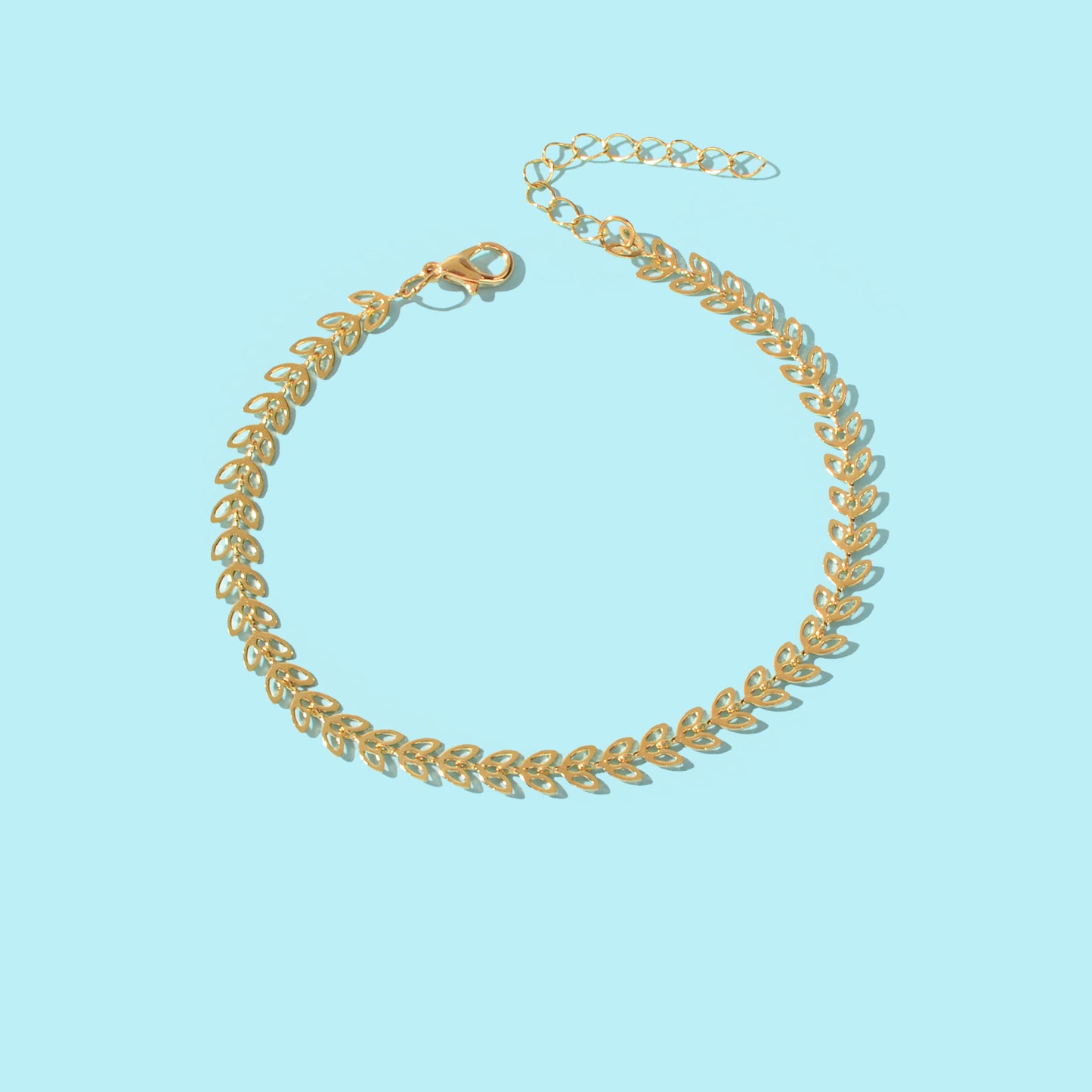 Exquisite Golden Hollow Wheat Leaf Shape Link Chain Anklet Beach Foot Jewelry